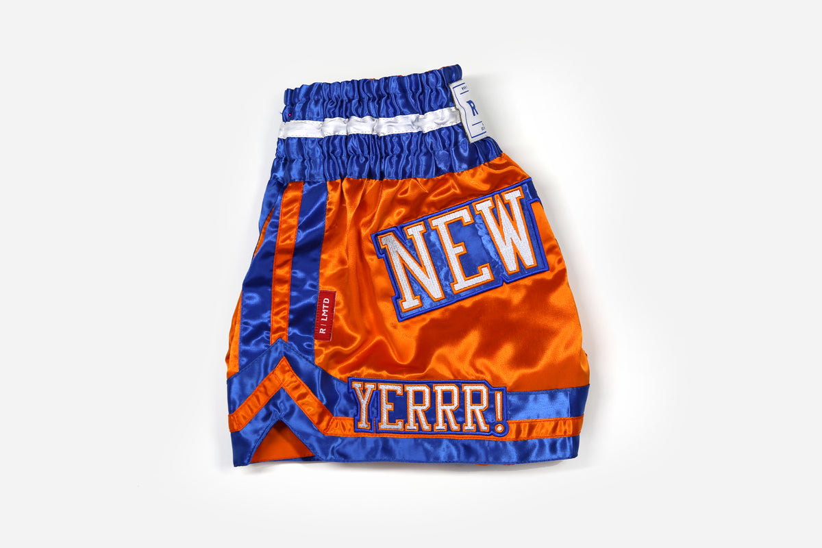 New York Muay Thai Shorts (Blue / Orange / White) – RSLNT Fight Wear