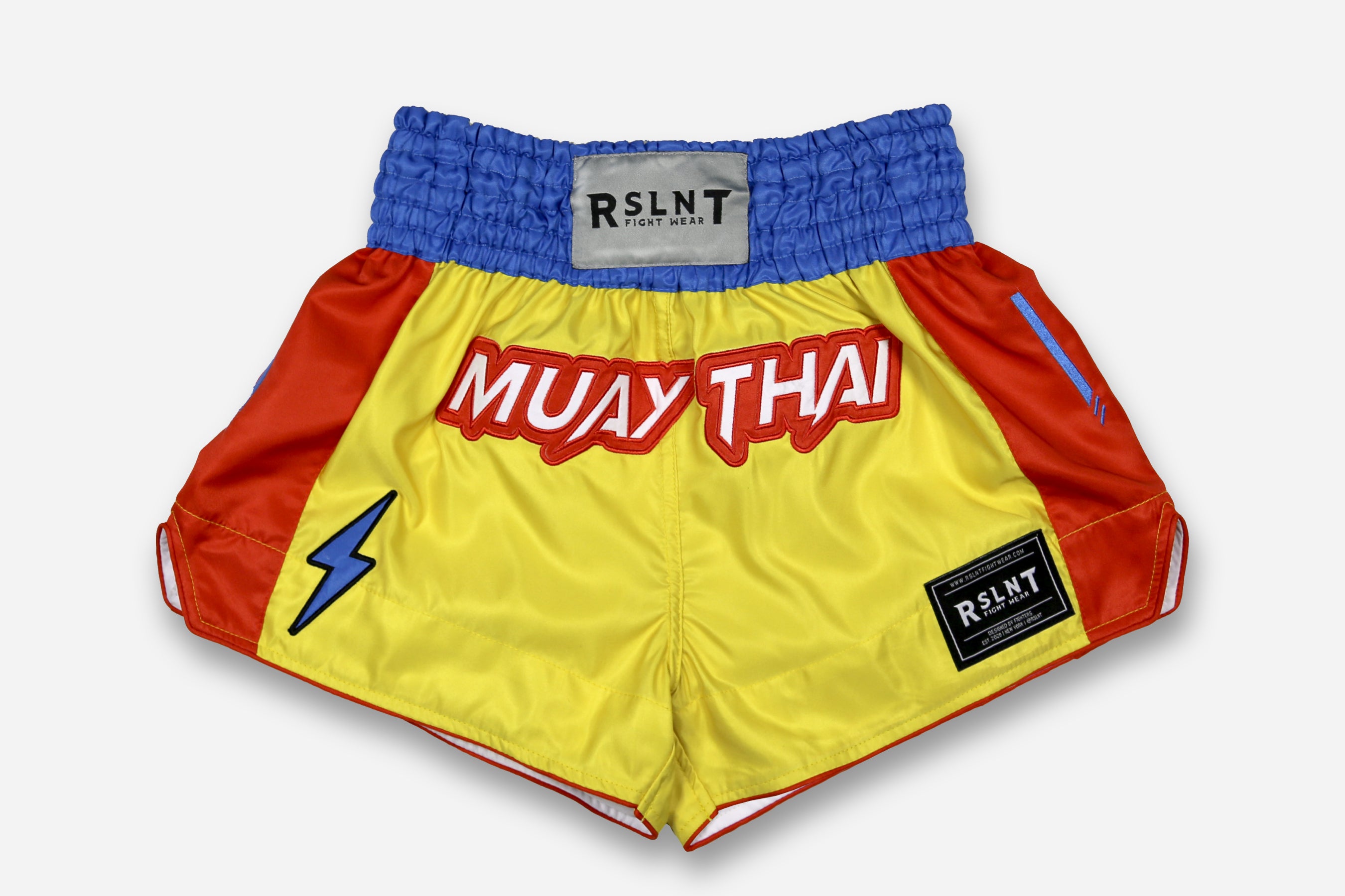 New York Muay Thai Shorts (Blue / Orange / White) – RSLNT Fight Wear